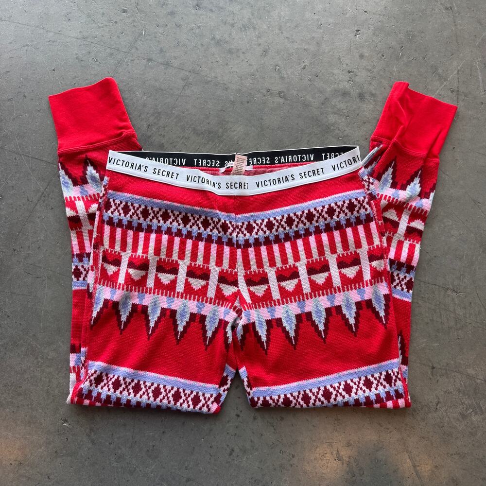 Vintage Y2k Victoria's Secret Christmas Festive Knit Jogger Pajama Pants Large - Picture 3 of 6